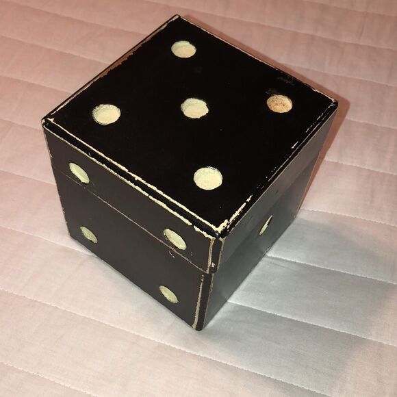 Dice Cube Black Ivory Shabby Shic Wooden Trinket Keepsake Box - Picture 2 of 13